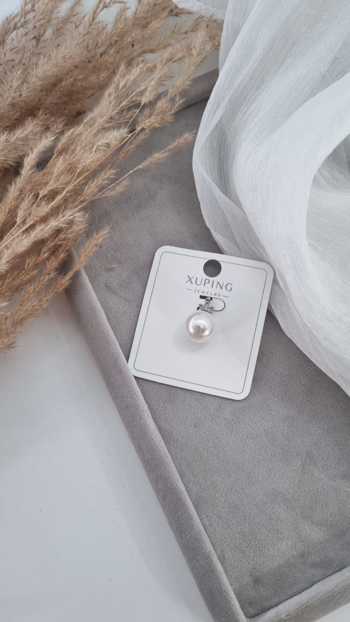 پلاک مروارید زنانه ژوپینگ با آبکاری نقره و نگین کریستالی کد ۱۱۴