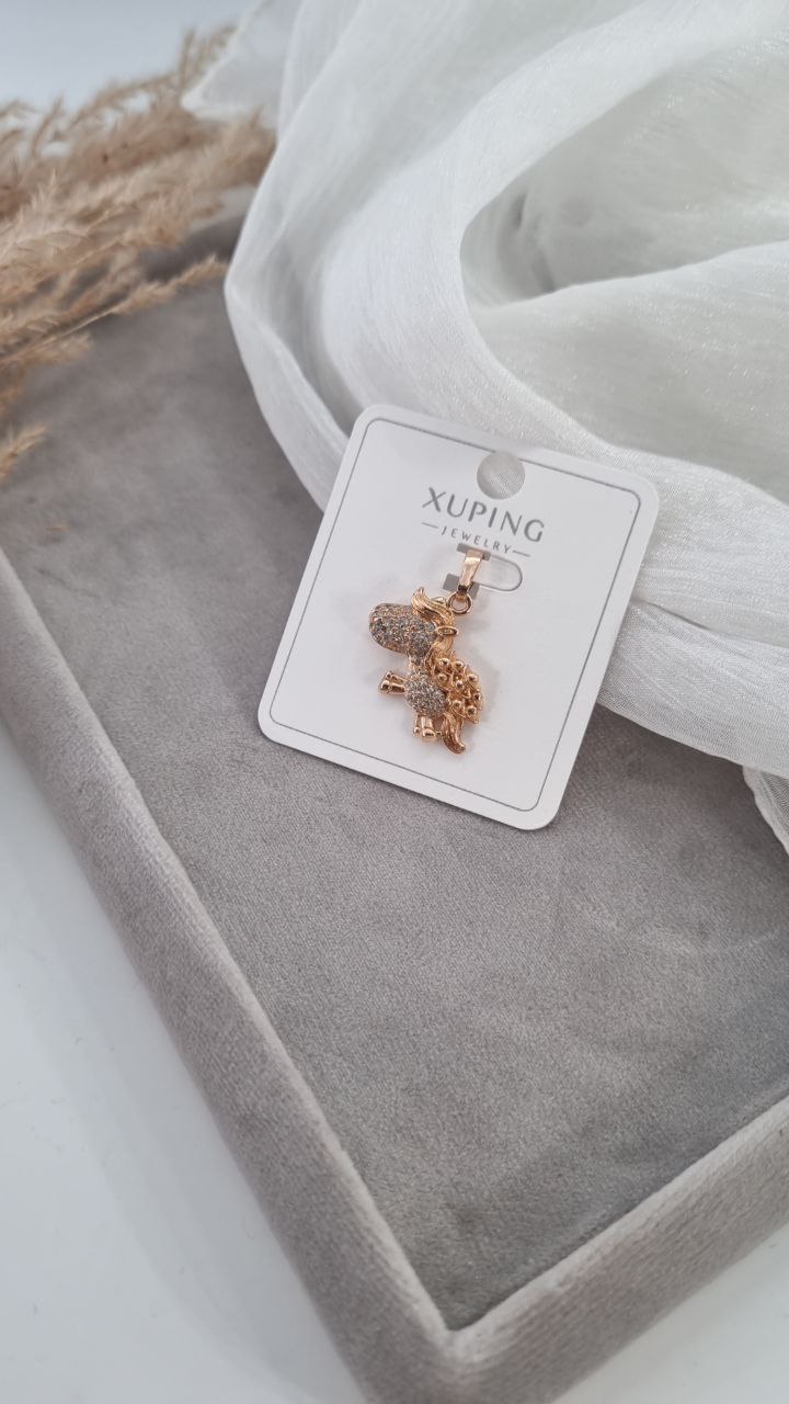 پلاک زنانه ژوپینگ طرح دایناسور نگین‌دار رنگ رزگلد کد۸۸