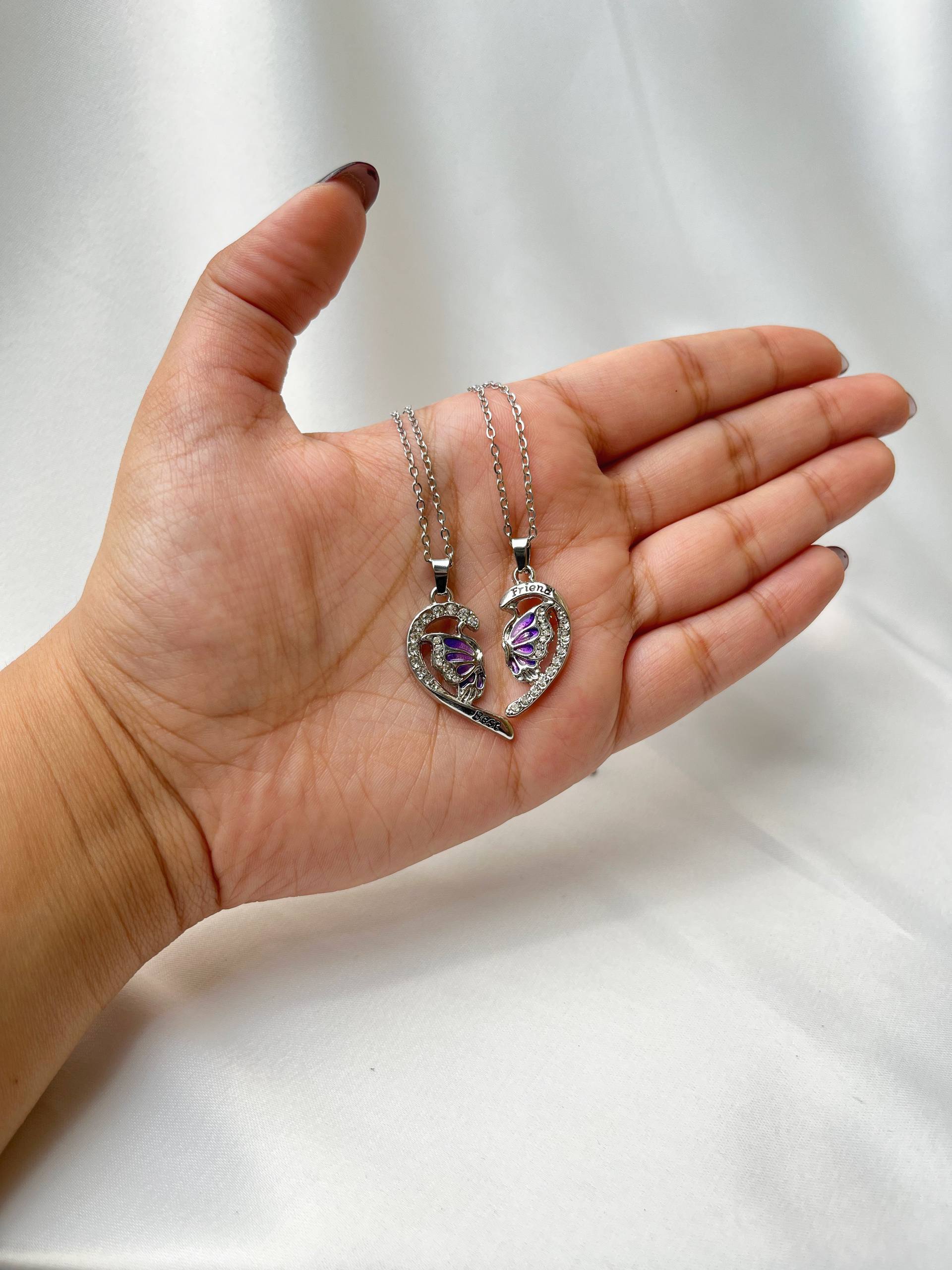 گردنبند ست نیم‌قلبی پروانه‌ای | ست عاشقانه طرح Butterfly | استیل ضدحساسیت