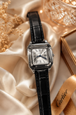 ساعت زنانه طرح Cartier صفحه رومی بند چرمی مشکی | مدل کلاسیک لوکس